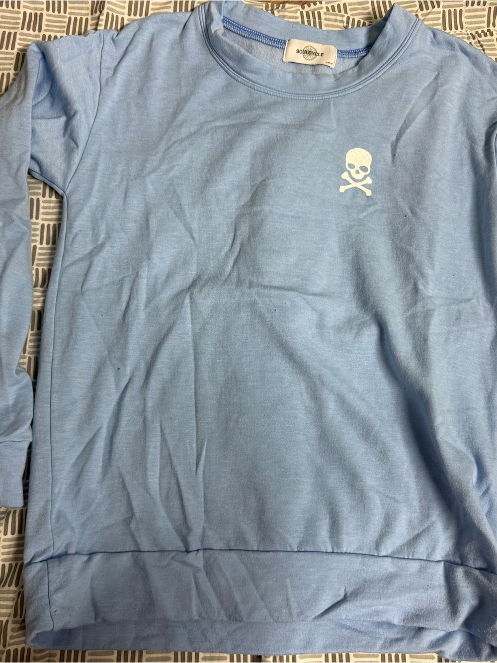 soulcycle Light Blue Crewneck Sweatshirt with White Skull Logo